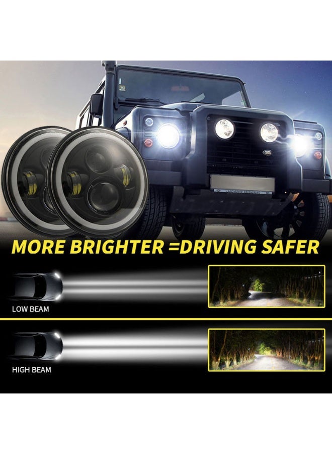 7 Inch 60W LED Headlight – Halo Angel Eye, White & Amber Light, Round Harley Style Headlamp for Motorcycle & Car Modification - Image 4